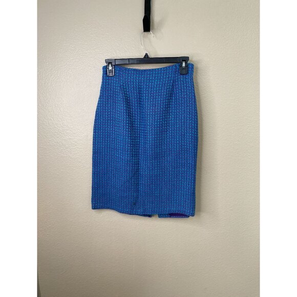 Renée DuMar Vintage Neiman Marcus Blue Purple Woven Tweed Pencil Skirt 6 - Picture 1 of 8